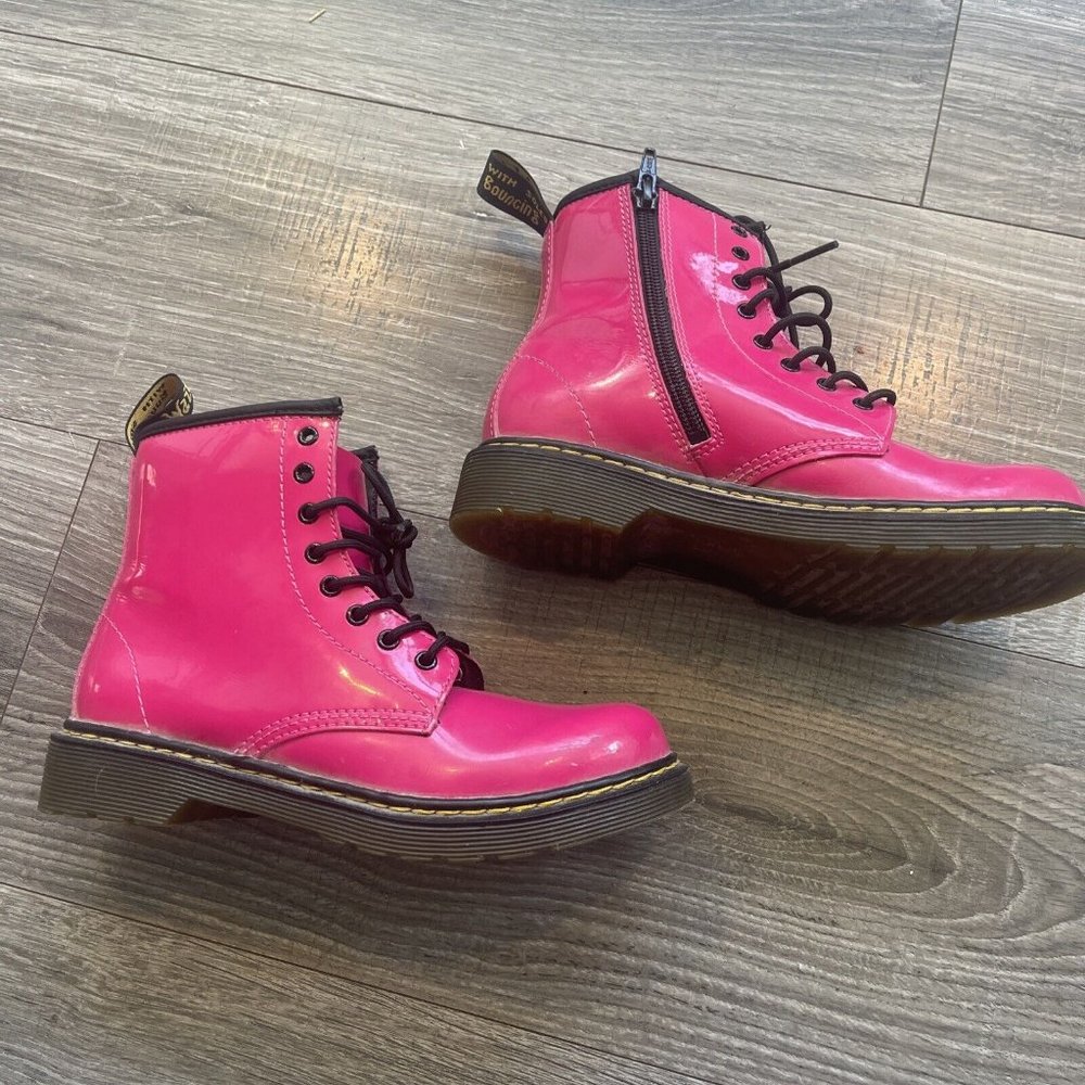 Doc Martens 1460 J Acid Pink 8 Hole Patent Leather Combat Boots Dr Sz US 3 - Picture 3 of 5
